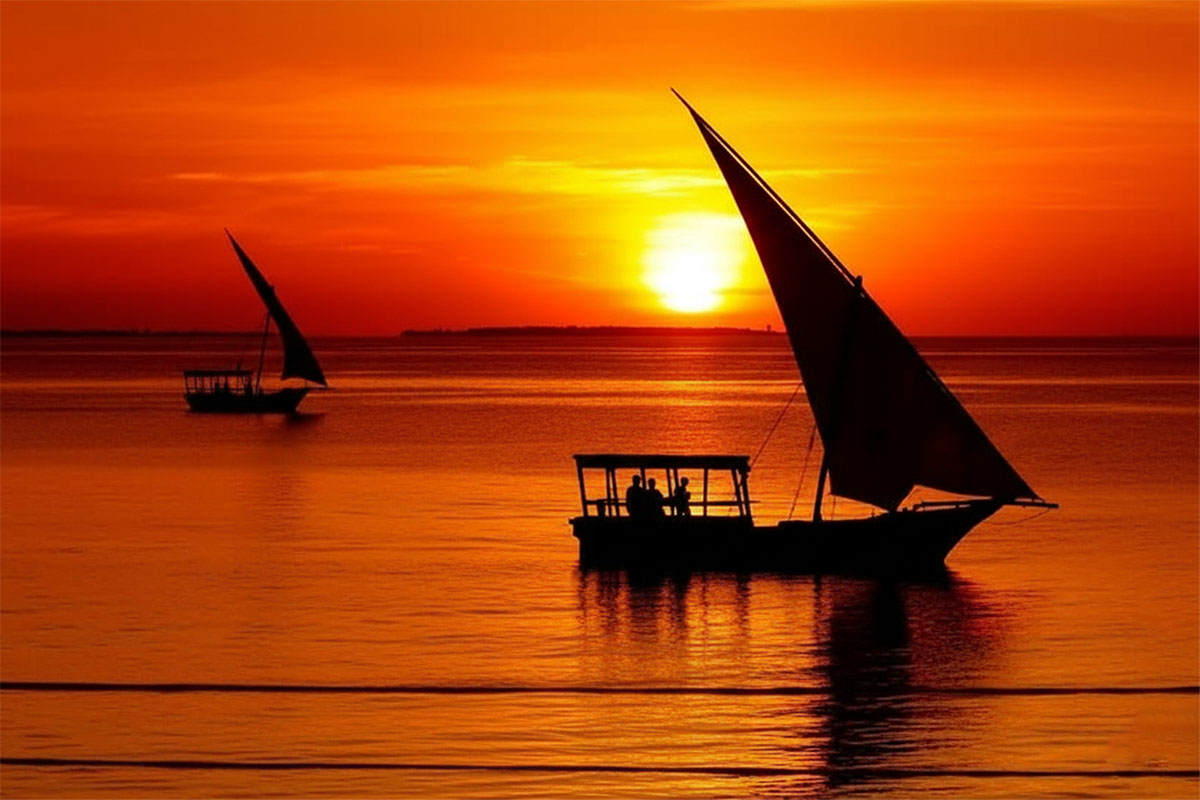 Tourists enjoying the sunset view from a dhow boat